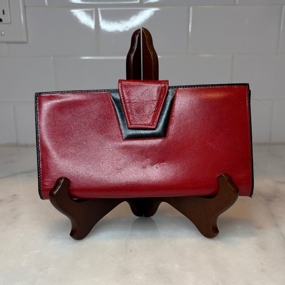 Baronet Fifth Ave Wallet Vintage Cowhide Leather Slim Full Size Red & Black NWT